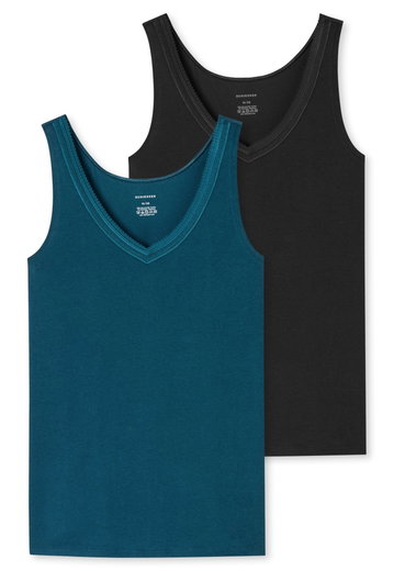 Schiesser Unterwäsche Tank-Top Trägertops Cotton Lace petrol/schwarz Damen - 2er Pack