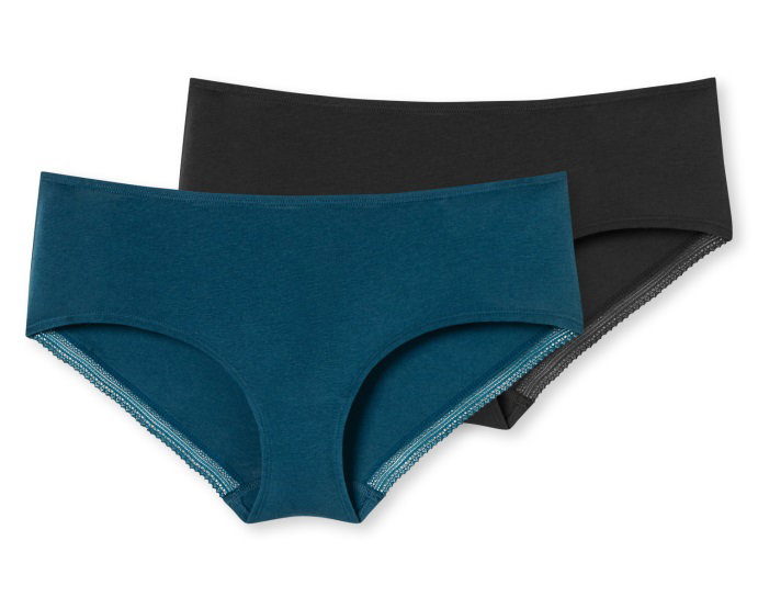 Schiesser Unterwäsche Pantys Cotton Lace petrol/schwarz Damen - 2 Stück