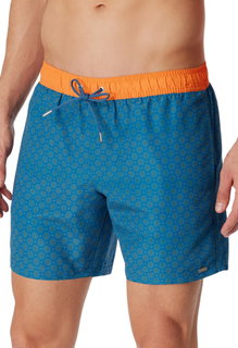 Schiesser Swim Shorts Woven Diamond Pattern Petrol/Orange Men's