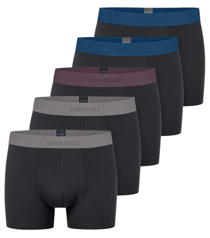 Schiesser Unterwäsche Boxershorts 95/5 Organic Cotton Webgummibund mehrfarbig schwarz Herren - 5 Stück