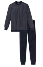 Schiesser Unterwäsche Schlafanzug Dark Sapphire Organic Cotton lang - gemustert dunkelblau Herren