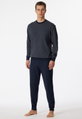 Schiesser Unterwäsche Schlafanzug Dark Sapphire Organic Cotton lang - gemustert dunkelblau Herren