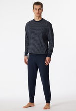 Schiesser Unterwäsche Schlafanzug Dark Sapphire Organic Cotton lang - gemustert dunkelblau Herren