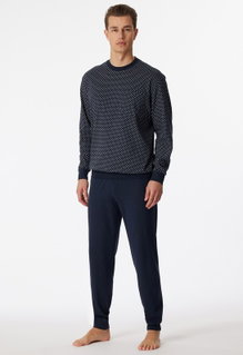 Schiesser Unterwäsche Schlafanzug Dark Sapphire Organic Cotton lang - gemustert dunkelblau Herren