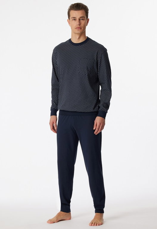 Schiesser Unterwäsche Schlafanzug Dark Sapphire Organic Cotton lang - gemustert dunkelblau Herren