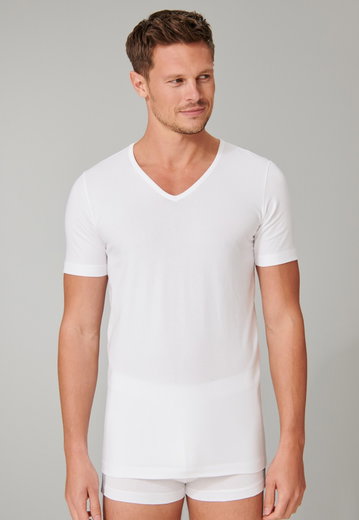Schiesser T-Shirt V-Ausschnitt 95/5 Kurzarm (95% Baumwolle) Unterwäsche weiss Herren - 2er Pack