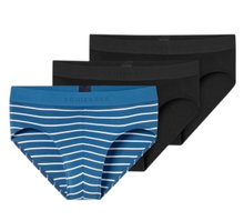 Schiesser Slip Rio Organic Cotton Webgummibund (Schlüpfer) blau/schwarz uni/gestreift Herren - 3 Stück