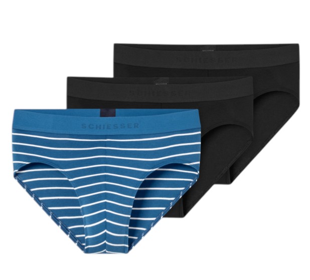 Schiesser Slip Rio Organic Cotton Webgummibund (Schlüpfer) blau/schwarz uni/gestreift Herren - 3 Stück