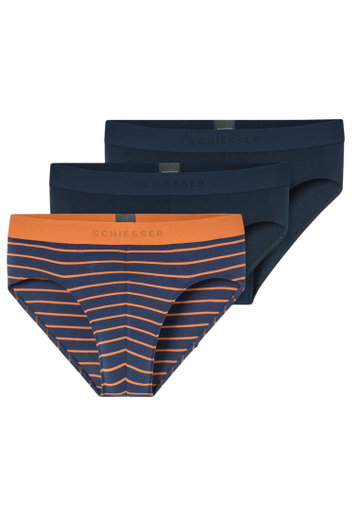Schiesser Slip Rio Organic Cotton Webgummibund (Schlüpfer) dunkelblau/orange uni/gestreift Herren - 3 Stück