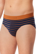 Schiesser Rio Slip Organic Cotton Web Elastic Waistband (Briefs) dark blue/orange plain/striped men's - 3 pieces