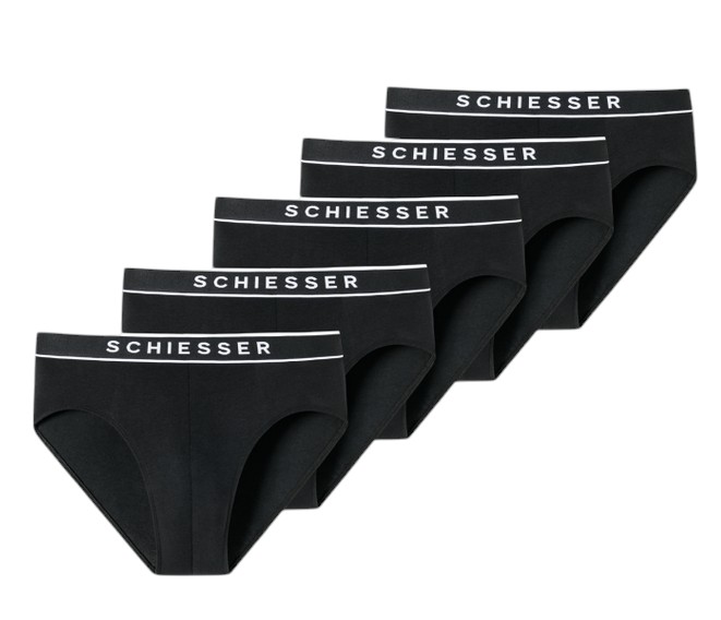Schiesser Underwear Rio Slip Organic Cotton Web Elastic Waistband 95/5 black Men's - 5 pieces