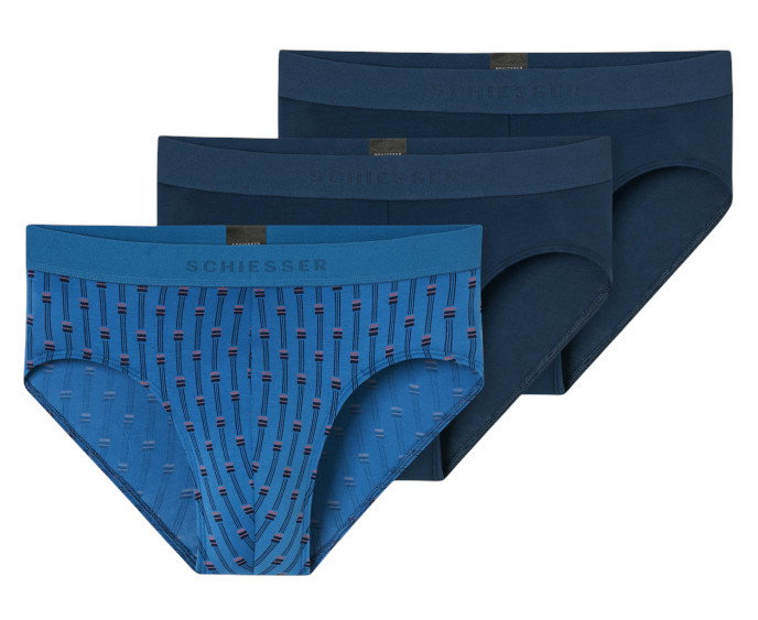 Schiesser Unterwäsche Slip Rio Organic Cotton 95/5 mehrfarbig navyblau/blau Herren - 3 Stück