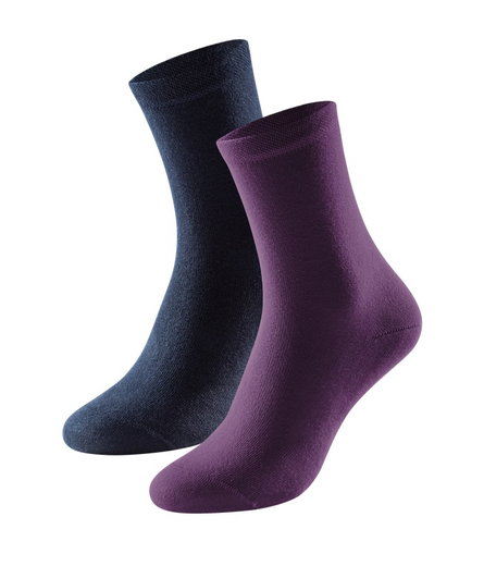 Schiesser Tagessocke Crew 95/5 Organic Cotton (angenehmes Tragegefühl) schwarz/violett Damen - 2 Paar