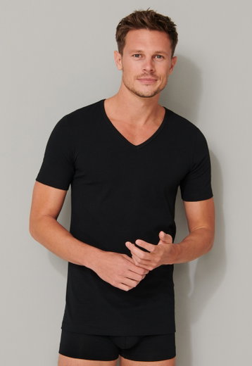 Schiesser T-Shirt V-Neck 95/5 Short Sleeve (95% Cotton) Underwear Black Men - 2 Pack