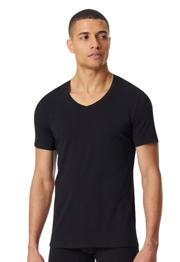 Schiesser T-Shirt V-Ausschnitt Premium Cotton Kurzarm (95% Bio-Baumwolle) Unterwäsche schwarz Herren