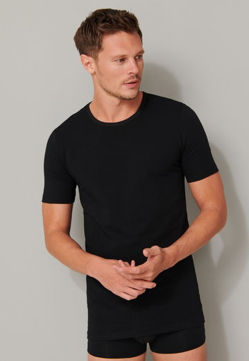 Schiesser T-Shirt 95/5 Rundhals Kurzarm (95% Baumwolle) Unterwäsche schwarz Herren - 2er Pack