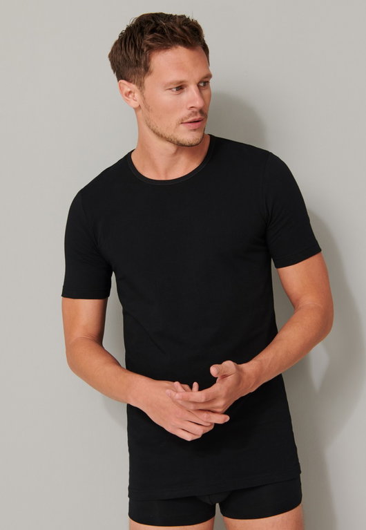 Schiesser T-Shirt 95/5 Rundhals Kurzarm (95% Baumwolle) Unterwäsche schwarz Herren - 2er Pack