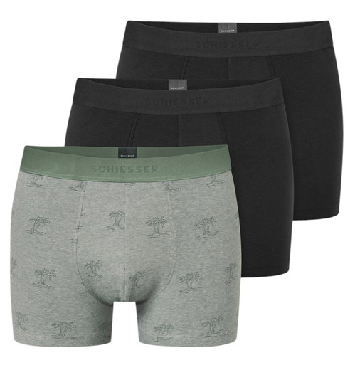 Schiesser Underwear Boxer Shorts 95/5 Woven Elastic Waistband Men's Shorts Black/Grey Men's - Pack of 3