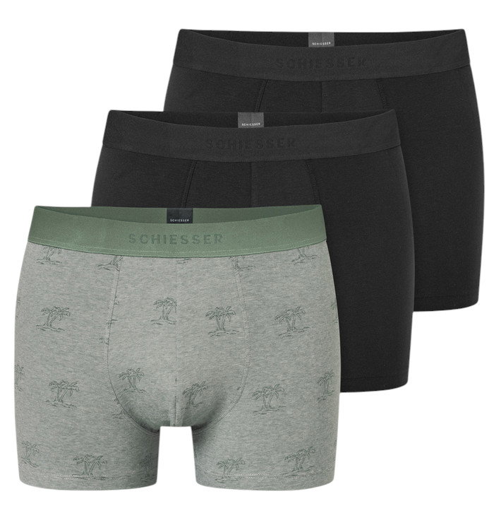Schiesser Unterwäsche Boxershorts 95/5 Webgummibund Herren-Shorts schwarz/grau Herren - 3 Stück