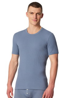 Schiesser Underwear Shirt Revival Friedrich (Cotton) Short Sleeve Blue Grey Men's