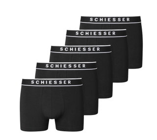 Schiesser Underwear Boxer Shorts 95/5 Organic Cotton Woven Elastic Waistband Black Men's - 5 Pieces