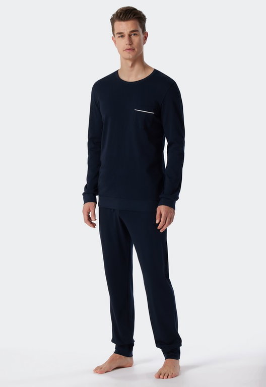 Schiesser Schlafanzug Fine Interlock Organic Cotton lang dunkelblau Herren