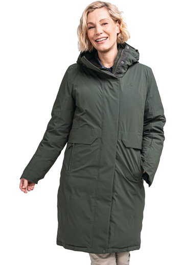 Schöffel Winter Down Coat Down Parka Canterbury (4-way stretch, very warm, waterproof) dark green Women