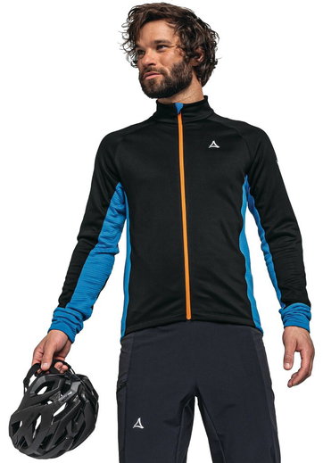Schöffel Fahrrad-Langarmshirt Piambello Full-Zip (maximale Bewegungsfreiheit) schwarz/blau Herren
