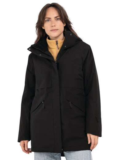 Schöffel Übergangs-Regenjacke Urban Insulated Parka Style Malkay (wasserdicht, atmungsaktiv) schwarz Damen