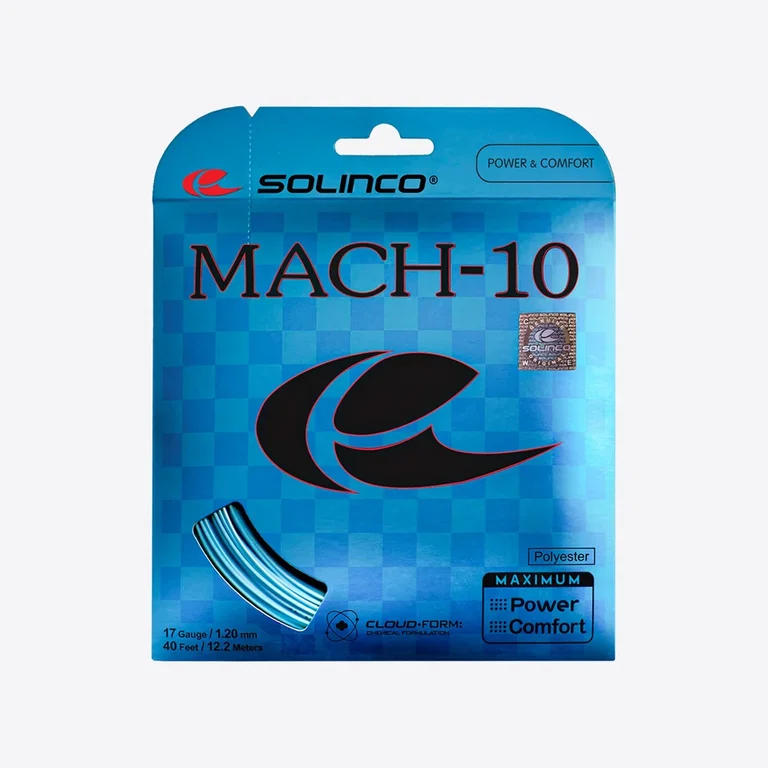 Stringing with Solinco Mach-10 blue tennis string
