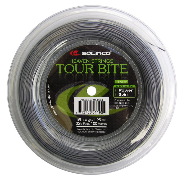 Solinco Tennissaite Tour Bite (Haltbarkeit+Spin) silber 100m Rolle