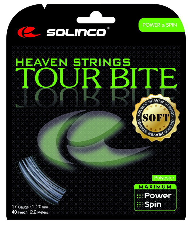 Stringing with tennis string Solinco Tour Bite SOFT silver