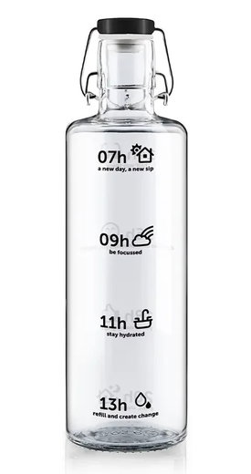 soulbottles Trinkflasche stay hydrated Glas (Glasflasche, Keramikdeckel, Edelstahlbügel) 1 Liter transparent