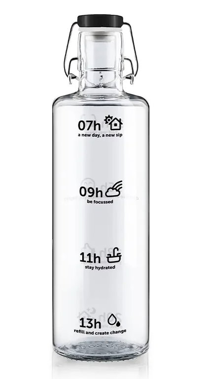 soulbottles Trinkflasche stay hydrated Glas (Glasflasche, Keramikdeckel, Edelstahlbügel) 1 Liter transparent