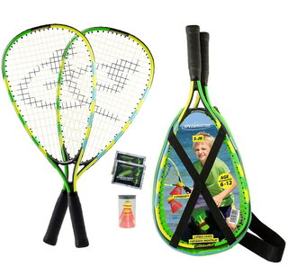 Speedminton® Set Junior (2x Schläger 6-12 Jahre, 2x Speeder, Tasche) blau/grün/gelb