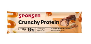 Sponser Crunchy Protein Riegel (über 30% Proteinanteil, nur 1,8g Zucker pro Riegel) Erdnuss/Karamell 12x50g Box