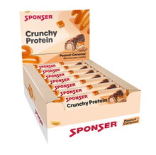 Sponser Crunchy Protein Riegel (über 30% Proteinanteil, nur 1,8g Zucker pro Riegel) Erdnuss/Karamell 12x50g Box
