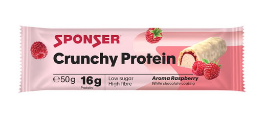 Sponser Crunchy Protein Riegel (über 30% Proteinanteil, nur 1,8g Zucker pro Riegel) Himbeere 12x50g Box