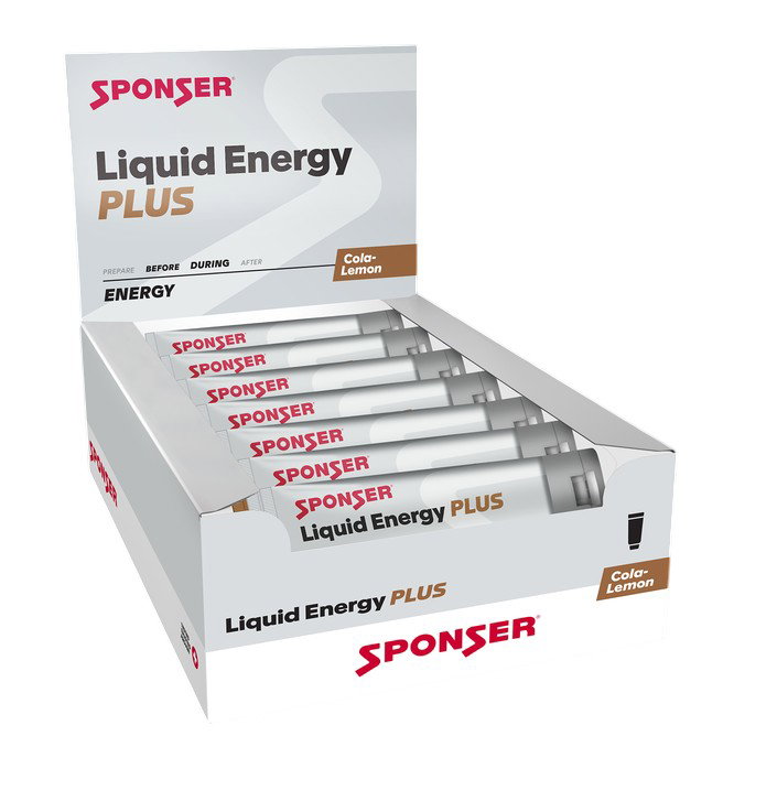 Sponser Energy Liquid PLUS Gel (Kohlenhydrat Gel mit Koffein und Taurin) Cola/Lemon 18x70g Box