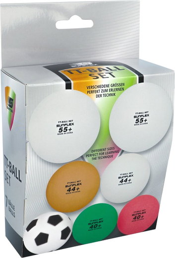 Sunflex Table Tennis Ball Set (Plastic Ball 40+, 44+, 55+) white 7-pack carton packaging