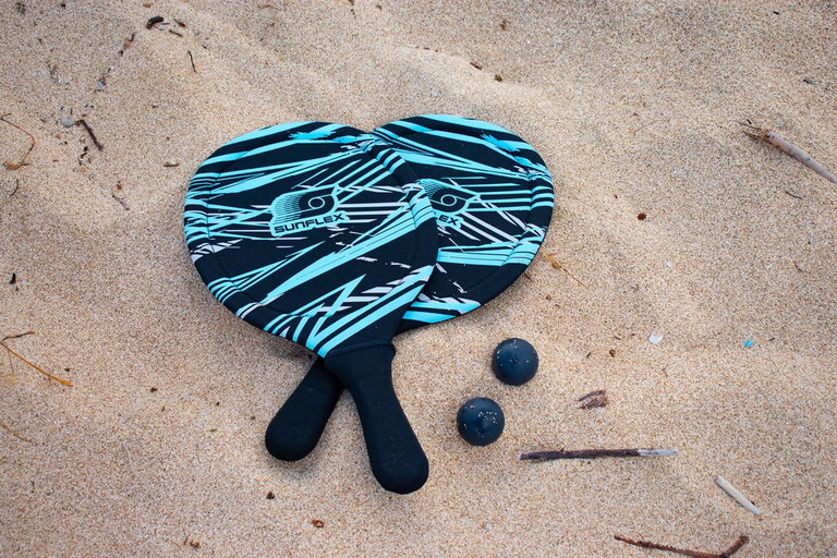 Sunflex Racket Set Beachball Action Pro (2 Beachball Rackets made of Neoprene, 2 Balls) blue