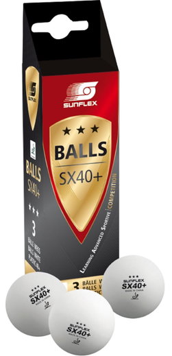 Sunflex Tischtennisball 3-Stern (Plastikball 40+) weiss 3er Kartonverpackung