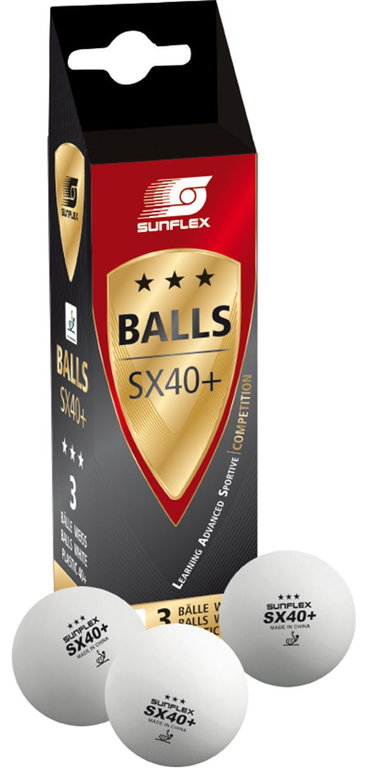 Sunflex Tischtennisball 3-Stern (Plastikball 40+) weiss 3er Kartonverpackung