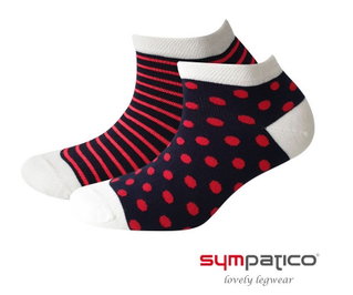 Sympatico Tagessocke Sneaker Marina (Baumwolle) gemustert navyblau/beige/rot - 2 Paar