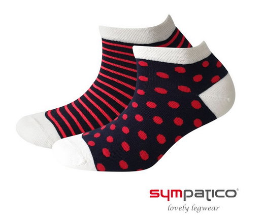 Sympatico Tagessocke Sneaker Marina (Baumwolle) gemustert navyblau/beige/rot - 2 Paar