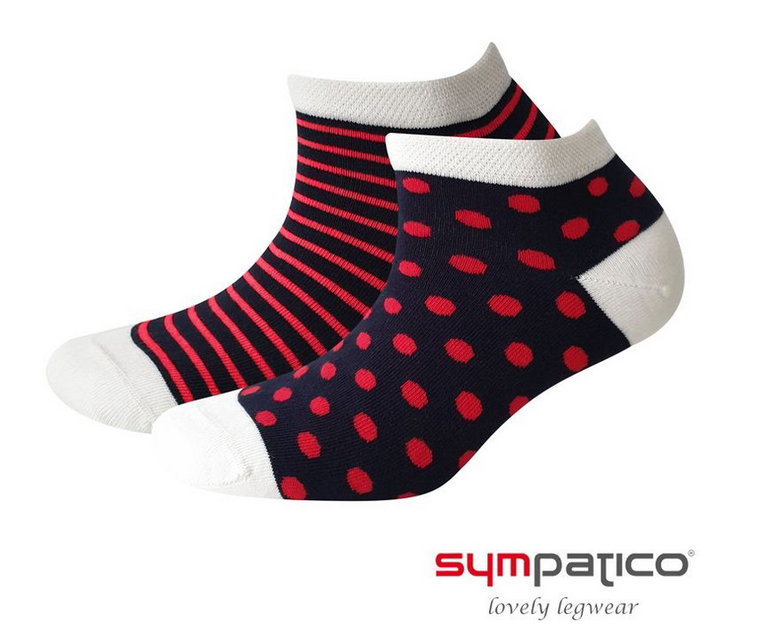 Sympatico Tagessocke Sneaker Marina (Baumwolle) gemustert navyblau/beige/rot - 2 Paar