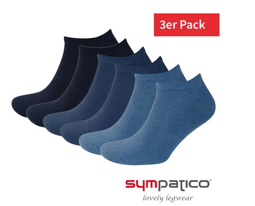 Sympatico Tagessocke Sneaker Basic Line (Baumwolle) blau - 3 Paar