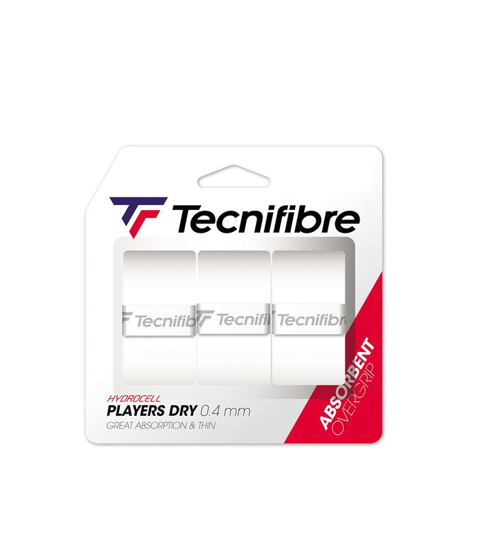 Tecnifibre Overgrip Players Dry 0.4mm (sweat absorption, thin) white 3 pack