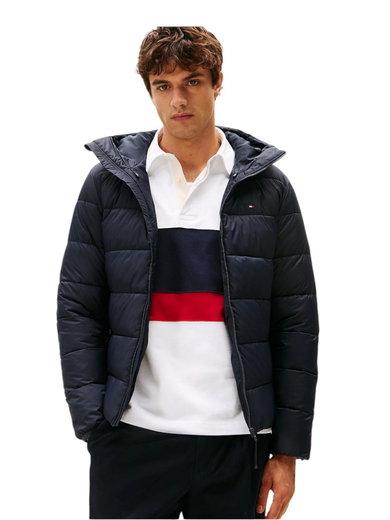 Tommy Hilfiger Winter-Steppjacke Mid Weight Hooded (warm, mit Kapuze) dunkelblau Herren