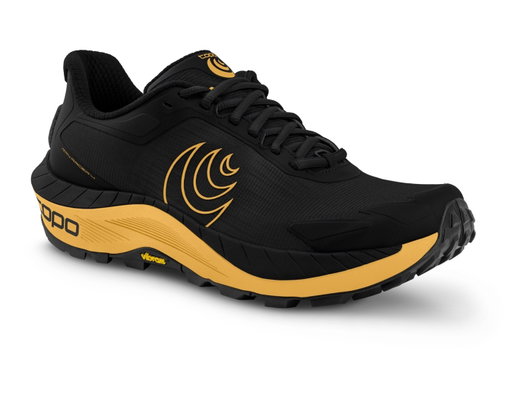 Topo Running Shoes MTN Racer 4 (Mountain, Trail, wider toe box) black/orange men's